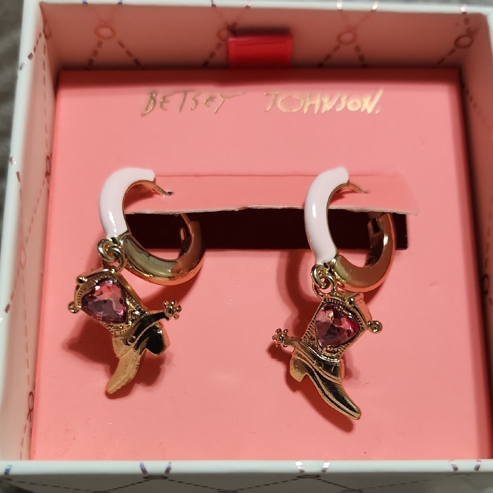 Betsey Johnson Pink and Gold Earrings
